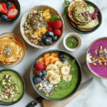 A colorful assortment of vegan breakfast dishes
